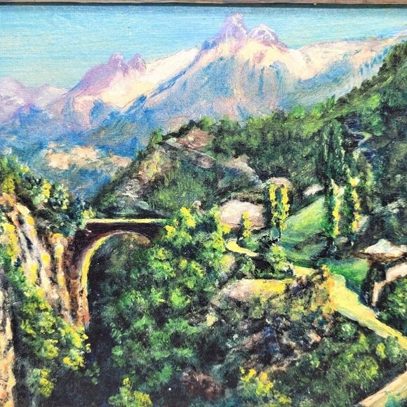 VTG French Oil Painting South of France Landscape Bridge Mountains Signed RARE - Picture 2 of 9